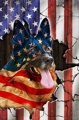 Patriotic American USA German Shepherd Dog GSD Double Sided Garden Flag SGF046