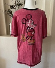 Mickey Mouse Walt Disney World Red Slub Knit Black Ringer T-shirt Unisex Small