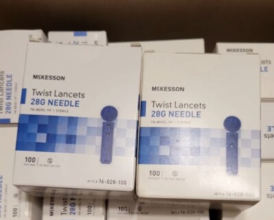 200 (100+100)  McKesson Lancet Twist Top 28 Gauge 1.8mm Depth universal diabetic