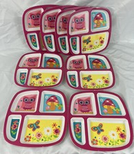 Lot of 8 Mainstays Kids Melamine Dinnerware Section Plate Owl Mushroom Butterfly