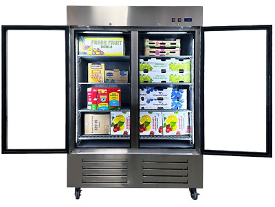 NSF 54'' W 2 Glass Door Freezer Stainless Steel W/ LED New Display Freezer