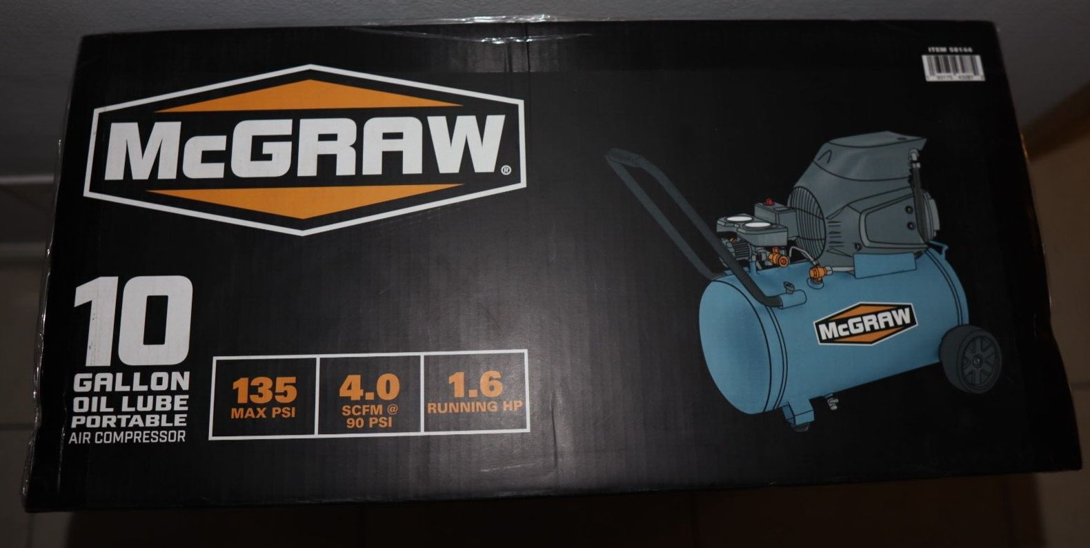 MCGRAW 10 Gal OilLube Portable Air Compressor 135 Max Psi 4.0 SCFM
