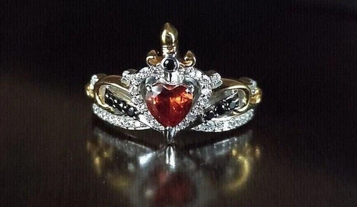2 Ct Heart Cut Simulated Red Garnet Evil Queen Ring 14K White Gold Plated