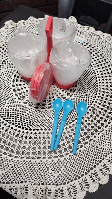Tupperware Condiment Caddy/Keeper, Crushed Rasp/Shear, Blue Spoons #757-7