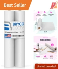 Kraft Paper Roll 18” x 75’ White Durable Uncoated Art Paper for Crafts 2 Pack