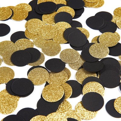 300pc Black Gold Paper confettiCircle Dots Glitter Party Table Confetti for W...