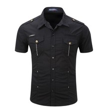 Mens Shirts Luxury Double Pockets Short Sleeves Stylish Casual Cotton Shirts Top