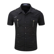 Mens Shirts Luxury Double Pockets Short Sleeves Stylish Casual Cotton Shirts Top