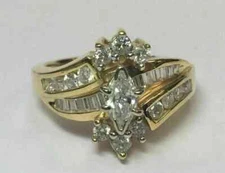 2Ct Marquise Cut Lab Created Diamond Cluster 14K Yellow Gold FN Engagement Ring