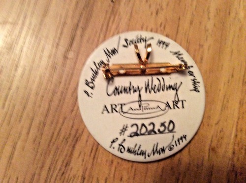 VTG 1994 P Buckley Moss Society Member Porcelain Art Pin Pendant Country Wedding - Picture 3 of 4