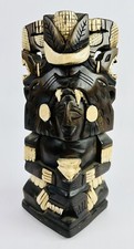 Hand Carved Mexican Wood Sculpture Warrior Emerging from Spirit Animal Inlay 11"