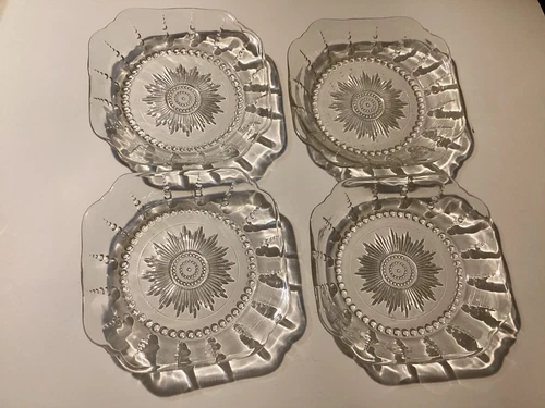 Columbia Square 8” x 1.75” Soup Salad  Bowls Federal Glass (4) Depression Glass