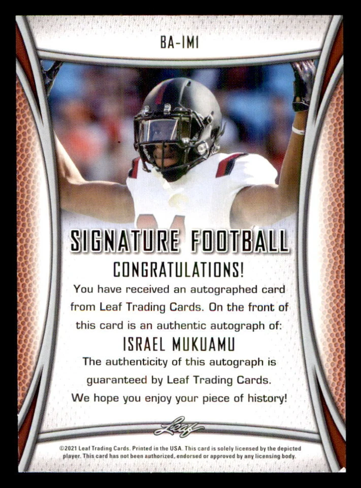 2021 Leaf Draft AUTO Blue #BAIM1 Israel Mukuamu (ref 225031) - Image 2 of 2
