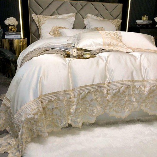 Bedding Set 6pcs Real Silk Cotton Embroidery Bedding Bag Bed Sheet 4 Pillowcases - Picture 26 of 48