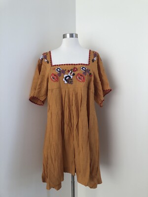NEW Madewell Embroidered Square-Neck Mini Dress Size XL Bronzed Leaf J5890  | eBay