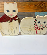 Vintage Wooden Hand Painted Cats 1990's