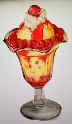 Jumbo 24  Original Vintage 1950 s Raspberry Sundae Die Cut Sign Soda Fountain