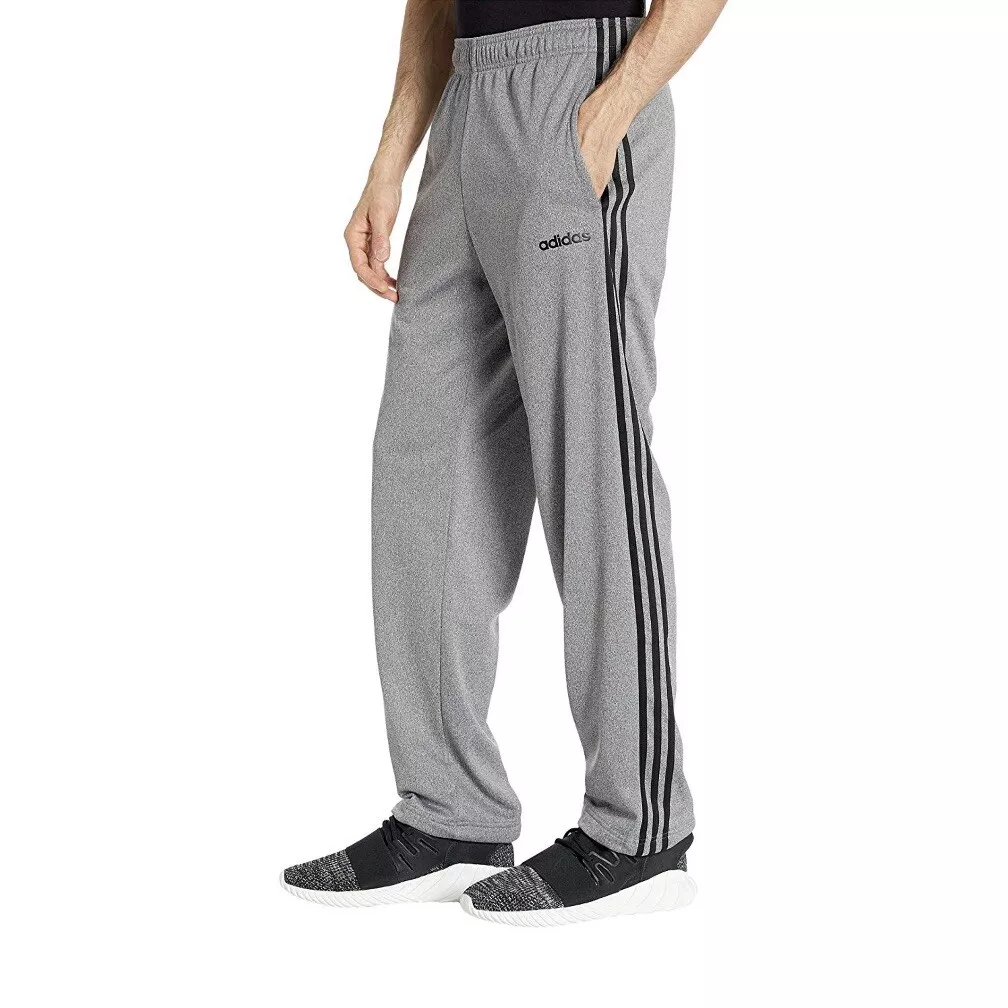 Adidas Men's Gray & Black Essential 3-Stripe Open Hem Training Pants Size  Medium