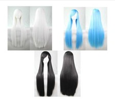 80cm Straight Sleek Long Full Hair Wigs Side Bangs Hairpieces Cosplay Beauty