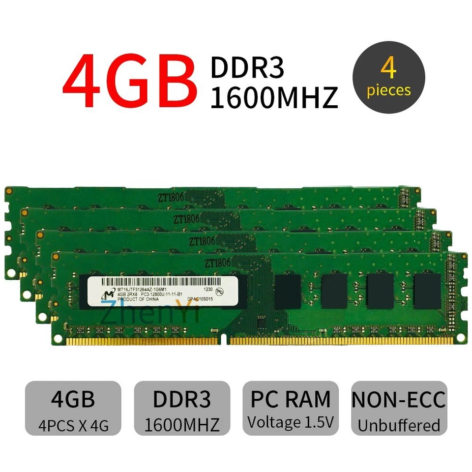 32GB 16GB 8GB 4G PC3-12800 DDR3-1600 Desktop RAM Intel CPU Memory For Micron LOT - Image 3 of 4