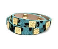 Rustic Cuff NEW Meagen Calfskin Turquoise Leopard Double Wrap with Gold -$82