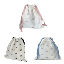 Cosmetic Storage Pouch Bows Makeup Bag Drawstring Bag Small Canvas Bag for Cloth