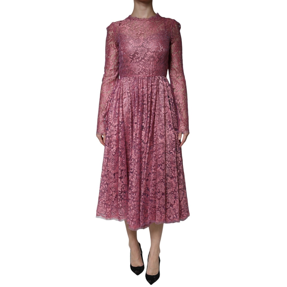DOLCE & GABBANA Dress Fuchsia Floral Lace Long Sleeve Maxi DOLCE & GABBANA Dress Fuchsia Floral Lace Long Sleeve Maxi