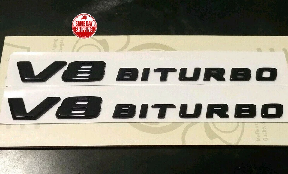 2X Insignia de calcomanía lateral negra V8 biturbo AMG para Mercedes-Benz GLS350 GLS63 AMG Foto 2 de 4