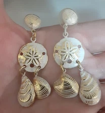 Sand Dollar Dangle Earrings 1*2 Gold Tone