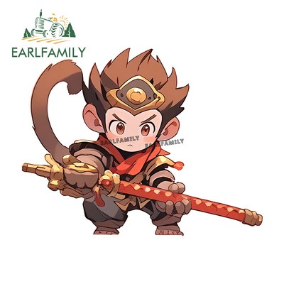 EARLFAMILY 5.1'' Black Myth Wukong Chibi Creative Car Decals Fridge Vinyl Sticker