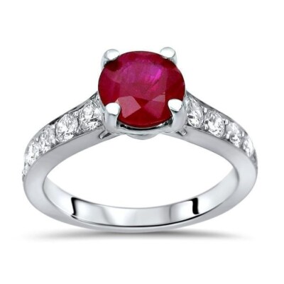 2.50 Ct Natural Ruby Diamond Anniversary Bridal Ring 14K Solid White Gold Size 6