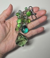 Purse Accessories Key Chain Charms GREEN Chain 6" Flower Handmade Gift