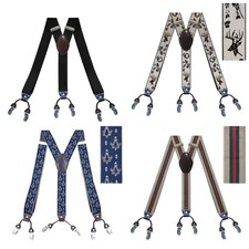 Men's 6-clip Suspenders Adjustable Elastic Y-shaped Braces 98 Colours Heavy Duty