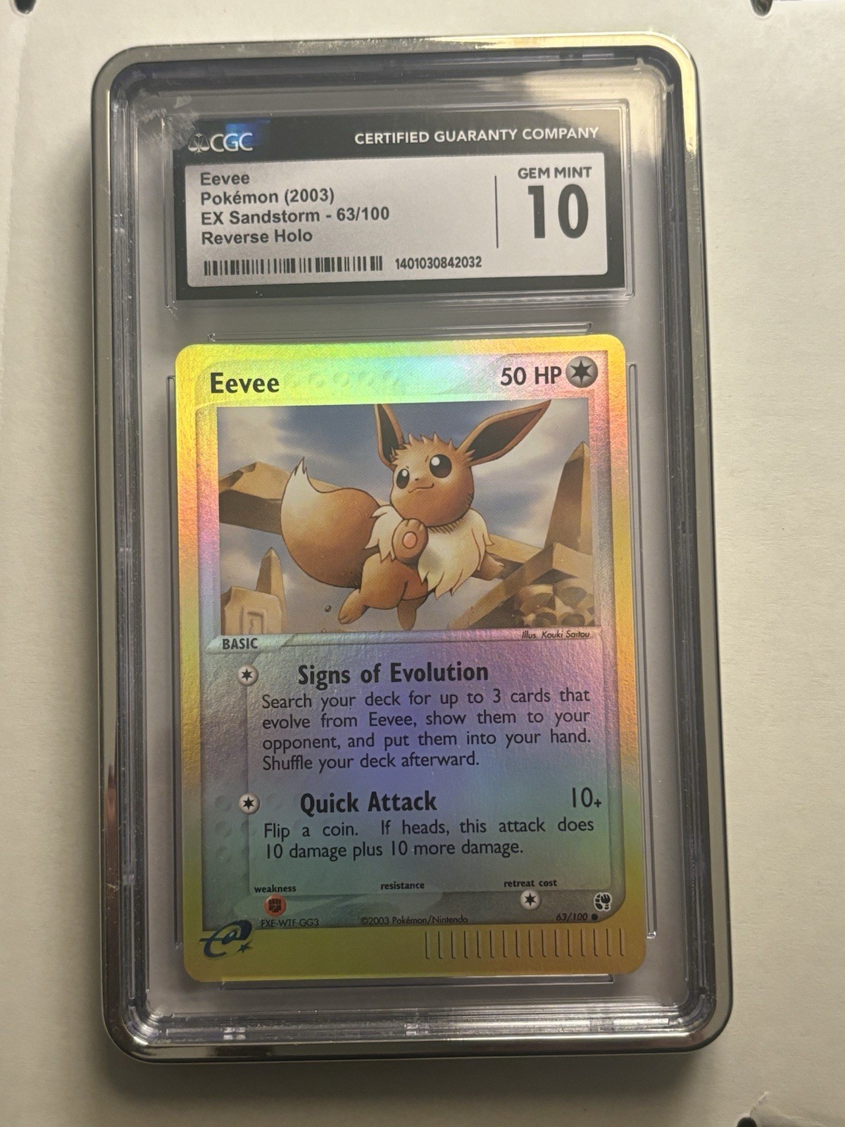 Pokémon Eevee TCG Reverse Holo Card EX Sandstorm 63/100 Cgc 10 Gem Mint Pop 17