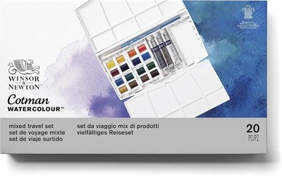 Winsor Newton Watercolor Paint Cotman Half Pans, 16 Colors + 8ml Tube Tri-Color