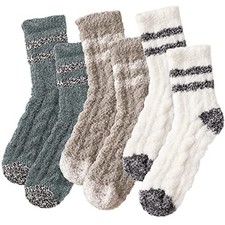 Premillow Fuzzy Socks for Women - Winter Fluffy Cozy Socks 3 Pairs, Plain Color