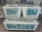 Vintage Pyrex Amish Butterprint Refrigerator Dish Set 502 503 Blue 1.5pt 1.5qt