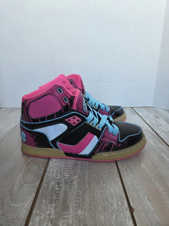 Zapato Skater Osiris NYC 83 SLM Y2k Niñas Talla 7.5 Azul y Rosa Graffiti Parte Superior Alta Foto 3 de 4