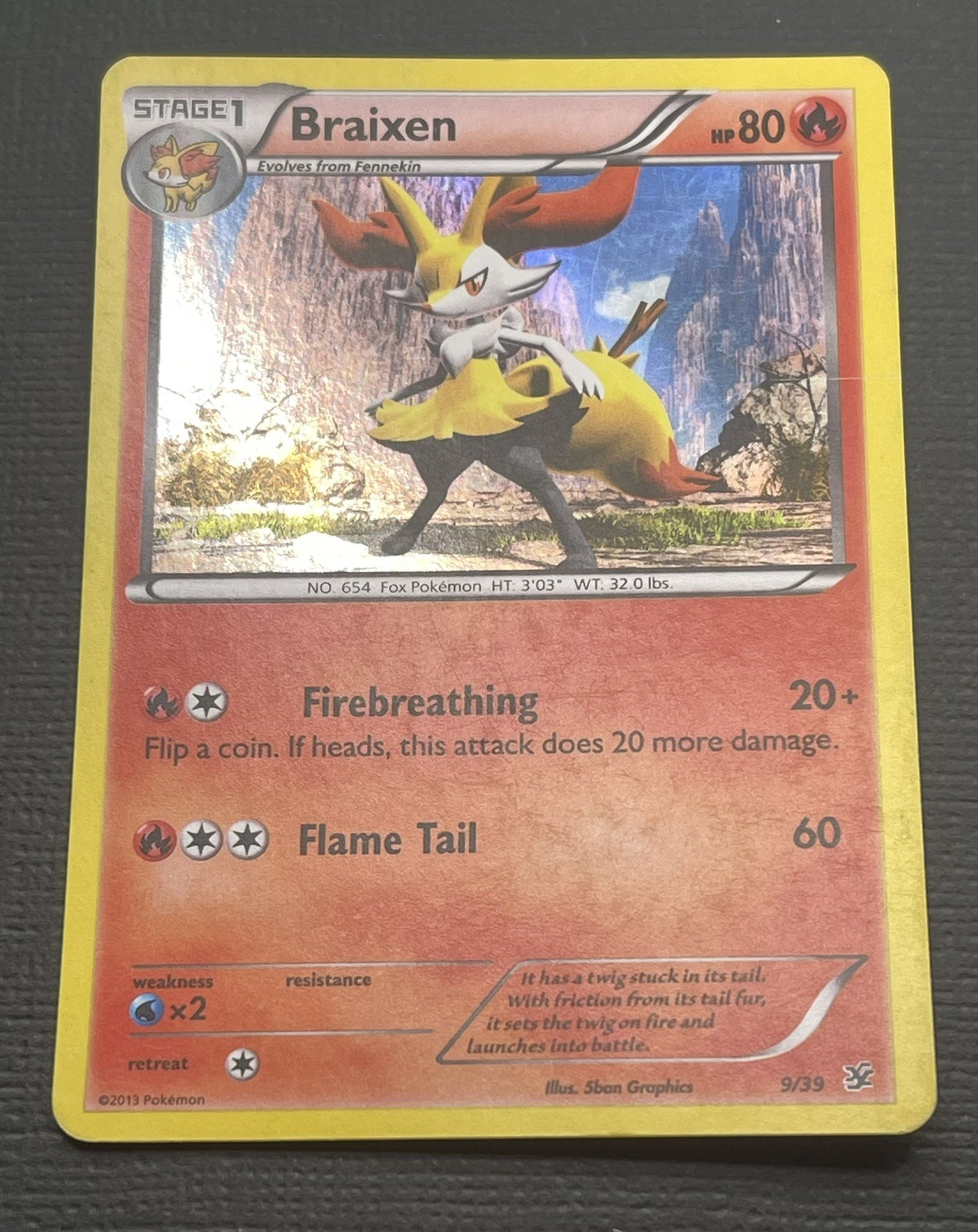 Pokemon TCG Braixen 9/39 Kalos Starter Set Holo 2013 Moderate Play MP