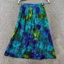 VTG 90s Norton McNaughton Rayon Pleated Midi Skirt Blue Floral Size 4 Retro