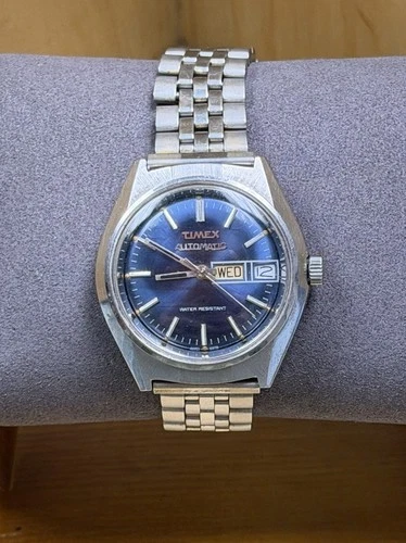 TIMEX Viscount Automatic Men’s Watch Blue Day Date Silver Steel 38mm - Working