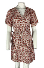 NWT Madewell Sz XL Short Sleeve Wrap Dress in Packed Picnic Daisy Red Cotton  DI