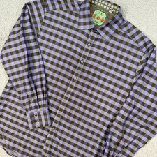 Robert Graham Shirt Mens XL Purple White Plaid Button Up Classic Fit