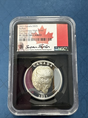 #ad #ad 2021 Canada Silver $25 Buffalo Extraordinary High Relief NGC PF70 Signed FDOI $249.99