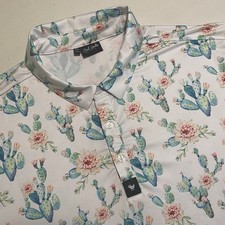 Bad Birdie Floral Cactus Polo Mens L Golf Performance Stretch