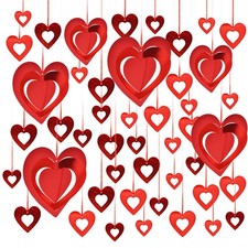 46 Pcs Valentine's Day Hanging Heart Ornament Decorations, Red Love