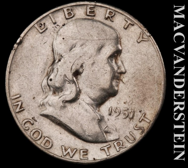 1951-S Franklin Half Dollar- Silver- Scarce Better Date- No Reserve #L6945