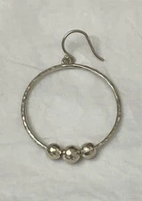 Silpada Single Earring 925 Retired  #W2171 Hammered Hoop w/Faceted Bead Balls
