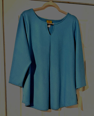 Ruby Rd, Women's  1X Blue Textured  Keyhole Metal Bar and Rounded Hem Top