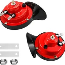 2PCS 300DB Super Loud Train Horns, 12V Waterproof Air Horns Replacement Kit, Red